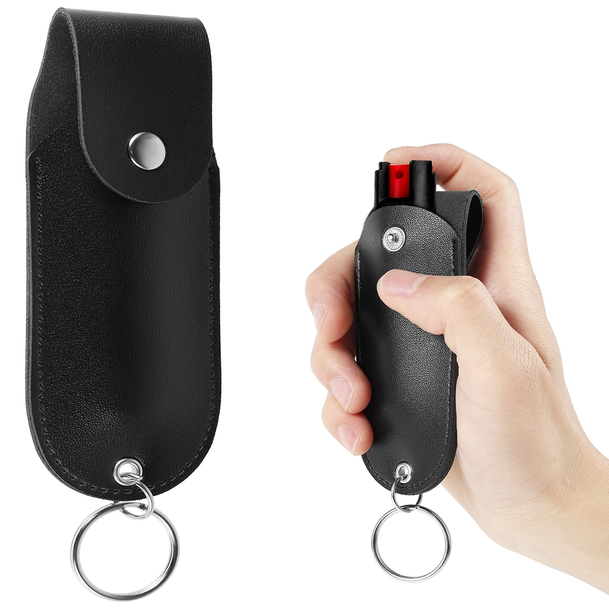 Black PU Leather Mini Pepper Spray Holder Self Defense Keychain