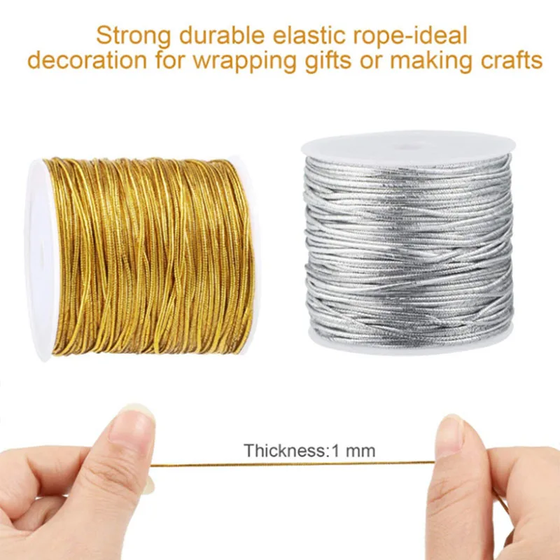 Gold And Silver Cored Elastic Rope 1mm Round Rope For DIY Jewelry Making Thread Cord Garment Sewing DIY Handmade craft