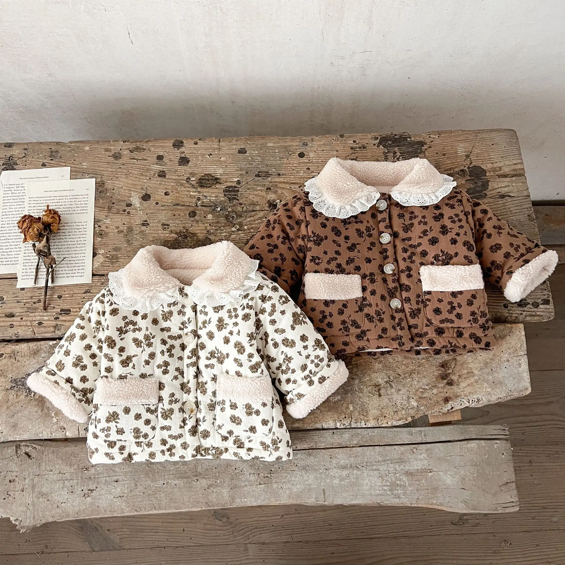 deer jonmi Korean Style Winter Newborn Baby Floral Printed Cotton-padded Coats Thicken Warm Toddlers Girls Cute Outerwear
