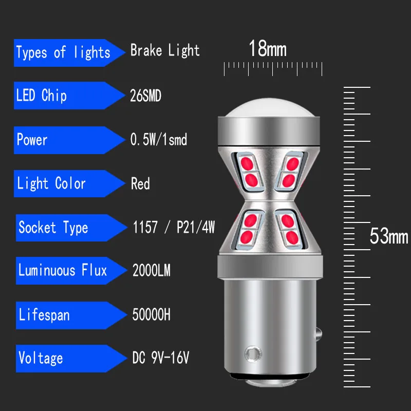 2Pcs High Bright Canbus No Error P21/4W 566 LED Stop Brake Light