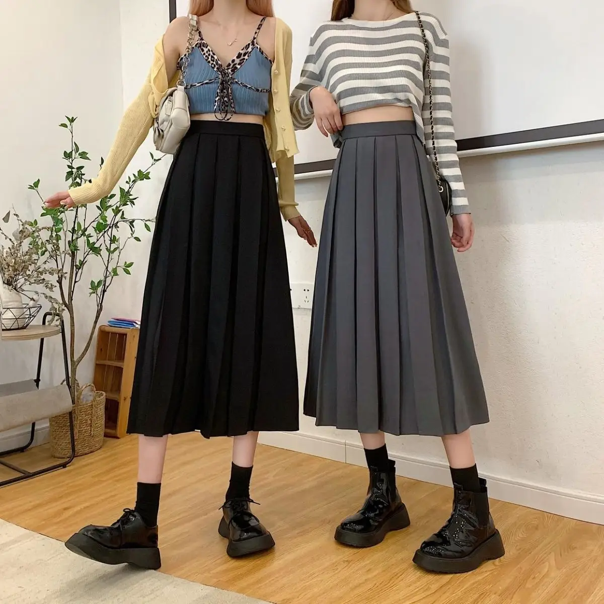 【韓国MODEST MOOD モデストムード】Pleats Skirt (3 colors) Modest Skirts for Women Korean Style Long Black Skirt