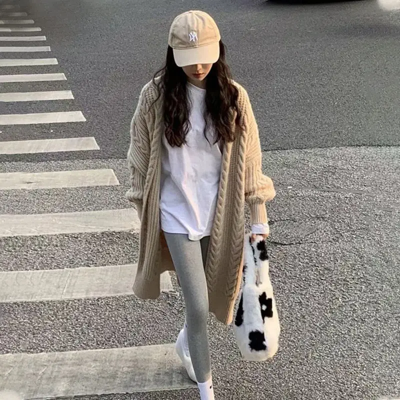 

2023 Women Autumn Winter New Long-sleeved Knitted Coats Female Long Cardigan Jackets Ladies Korean Loose Sweater Overcoats W463