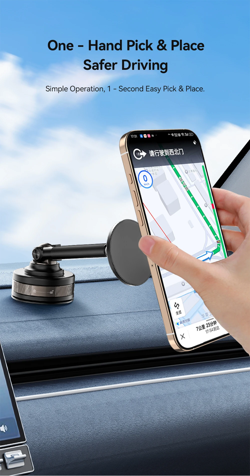 Magnetic Car Phone Mount Strong Magnet Dashboard Windshield Suction Cup Phone Ho
