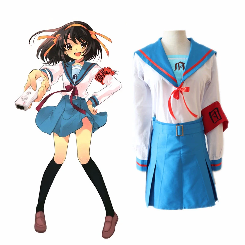 

Anime The Melancholy of Haruhi Suzumiya Cosplay Costume Sailor Suit Suzumiya Haruhi no Yuutsu Skirts School Uniform