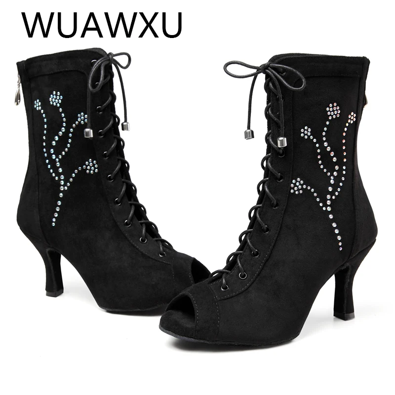 NATASHA Women's Party Dance Shoes Suede Hot Drill Dance Shoes Jazz Dance Shoes Square Dance Shoes Soft Heels 7.5cm