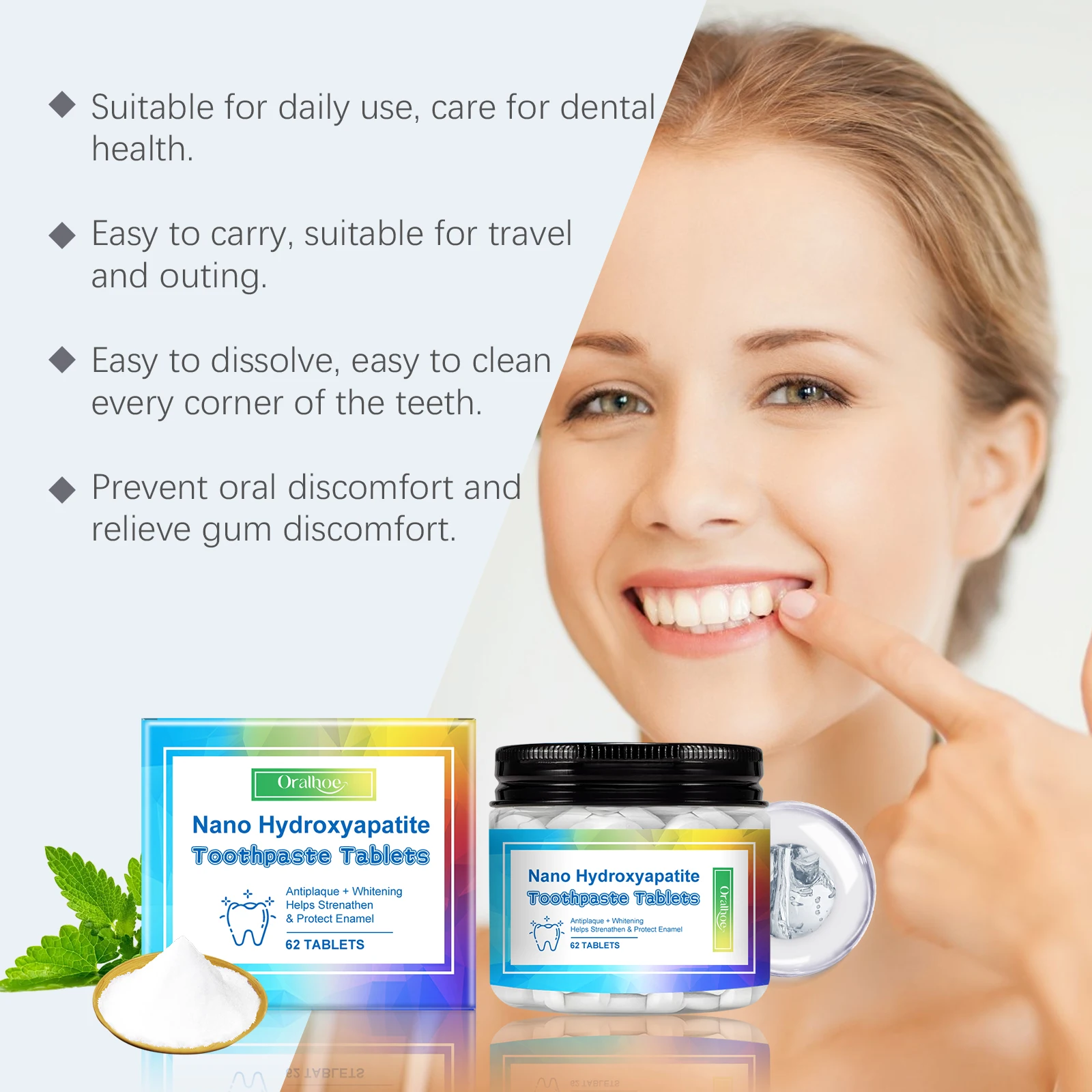 Mint Toothpaste Tablets:Portable cleaning and teeth-care toothpaste tablets for fresh breath, stain removal and odor elimination