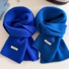 Unique Blue 100% Pure Wool Scarf Women's Autumn Winter New Style Solid Color Couple Warm Neck Warmer Student Warmth