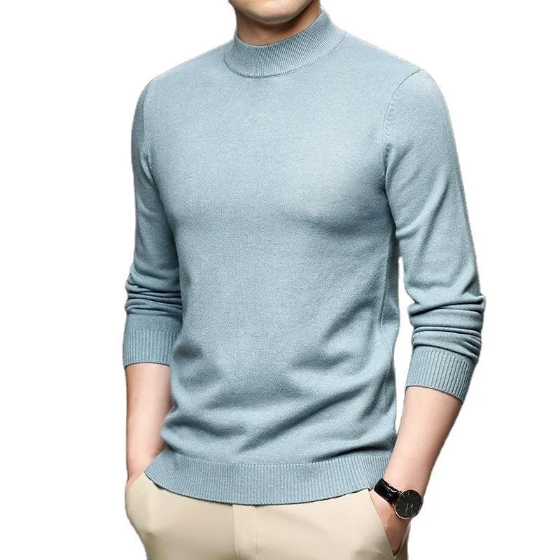 Korean Spring And Autumn  Urban Fashion Cashmere Rib Bottom Sweater Half High Neck Solid Color Slim High Elastic Base Shirt