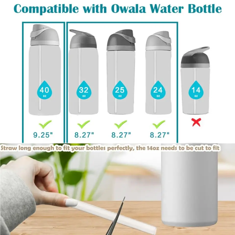 12-Piece Owala Straw Replacement Kit - Includes 6 Steel Straws, 2 Stoppers, 2 Seal Rings & 2 Brushes For 24oz/32oz Freesip Bottles