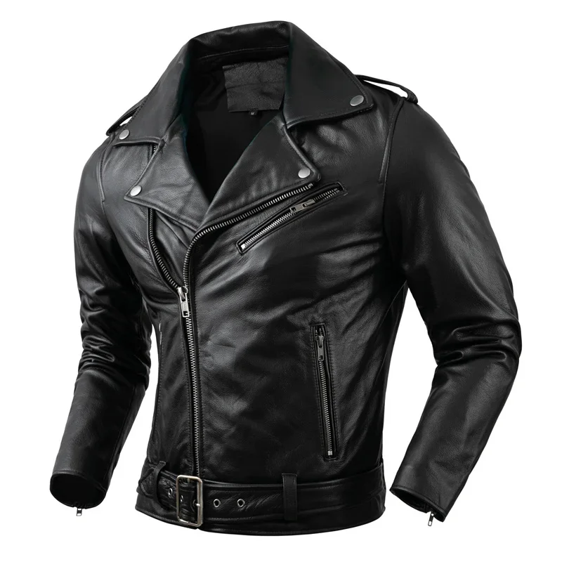 Description Picture 3 of itemGenuine Cowhide Leather Motorcycle Coat Cow Skin Jacket Men Lapel Jackets s Clothing Real