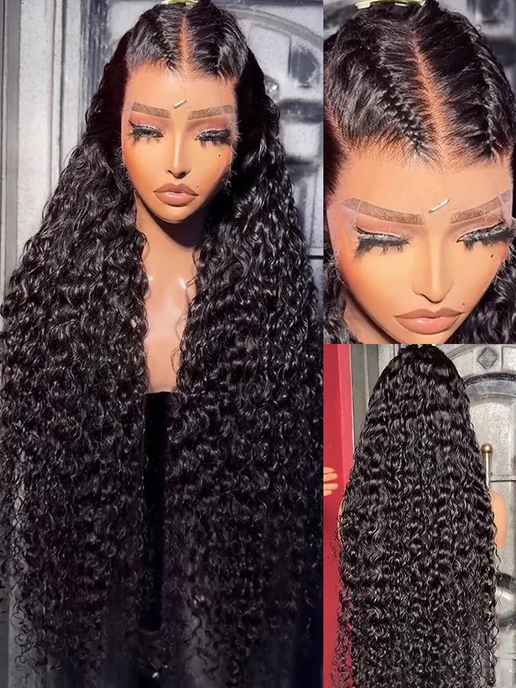 Human Hair Wigs 250 Density Deep Wave 100% Brazilian 13x6 HD Lace Frontal Curly Lace Closure Ready To Go Pre Plucked