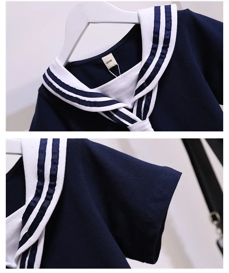 Girls Pleated Skirt Suits Summer Navy Style Children's Skirt 2 Pcs Sets Teen Girls Elementary School Uniforms Student Clothes cute Clothing Sets