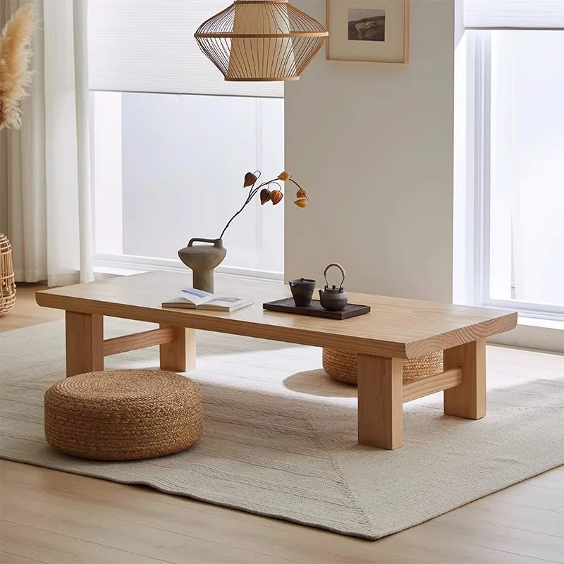  FMXYMC Mesa de piso japonesa, mesa rectangular de tatami de  estilo japonés, mesa de té vintage, mesa baja, incluye 4 asientos, para  sentarse en el suelo, muebles de acento de 47.2