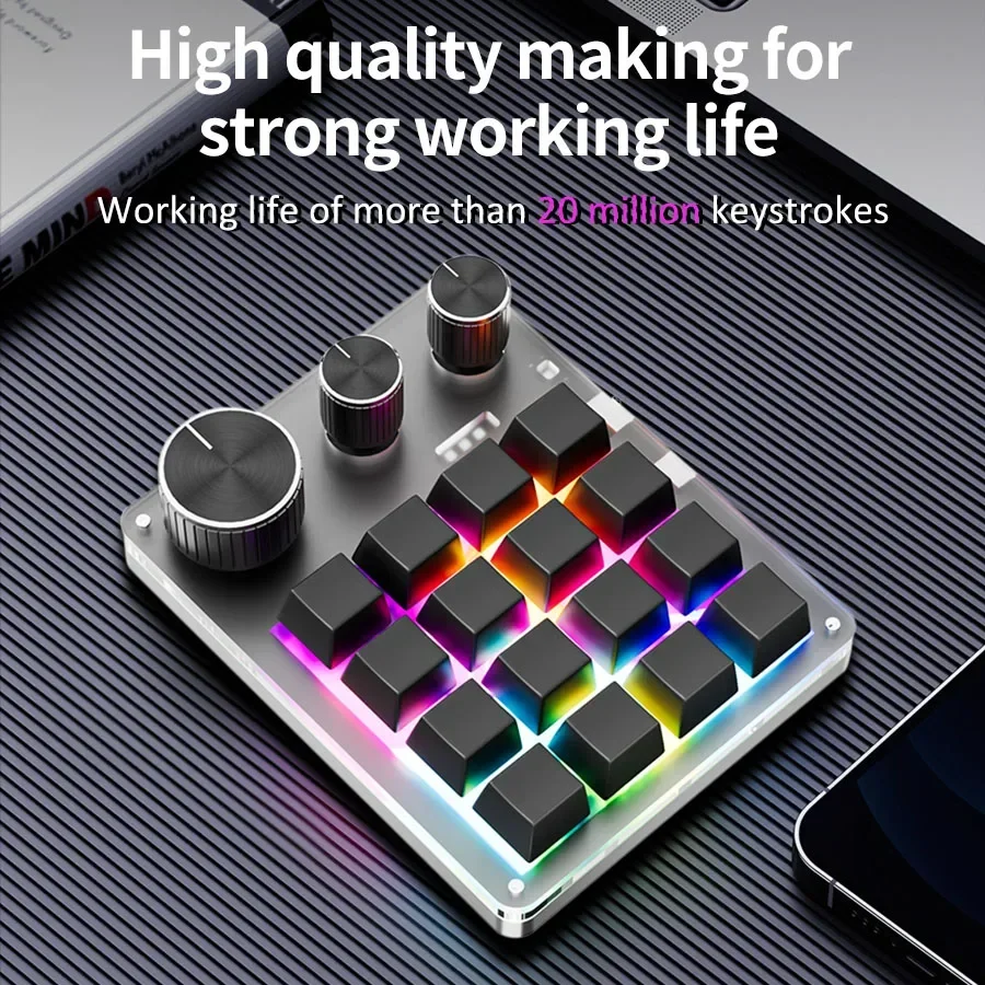 무선 블루투스 프로그래밍 매크로 사용자 정의 16Key 3Knob 키보드 3 모드 RGB 복사 붙여 넣기 게임 키패드 기계식 핫스왑 매크로 패드