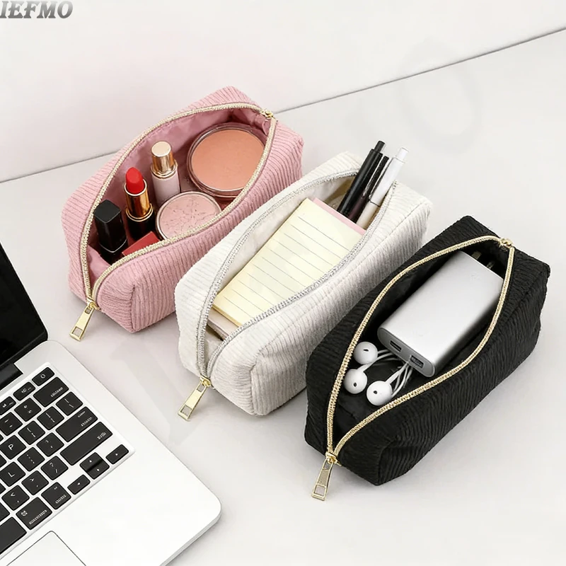 Travel Toiletry & Makeup Organizer - Portable Corduroy Bag with Large Capacity
