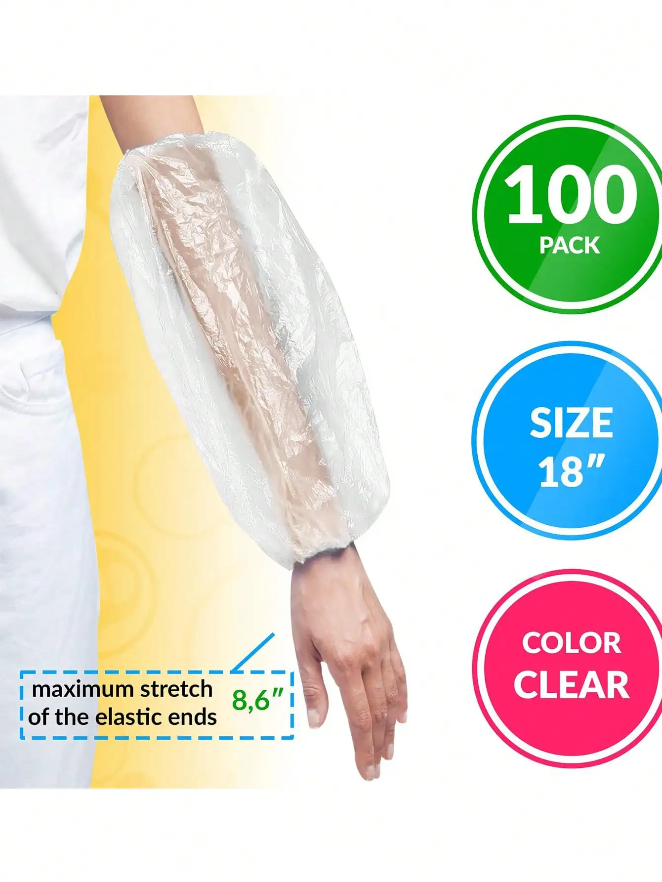 Clear Disposable Arm Sleeves. Polyethylene Disposable Sleeve Protectors for Arms with Elastic Ends