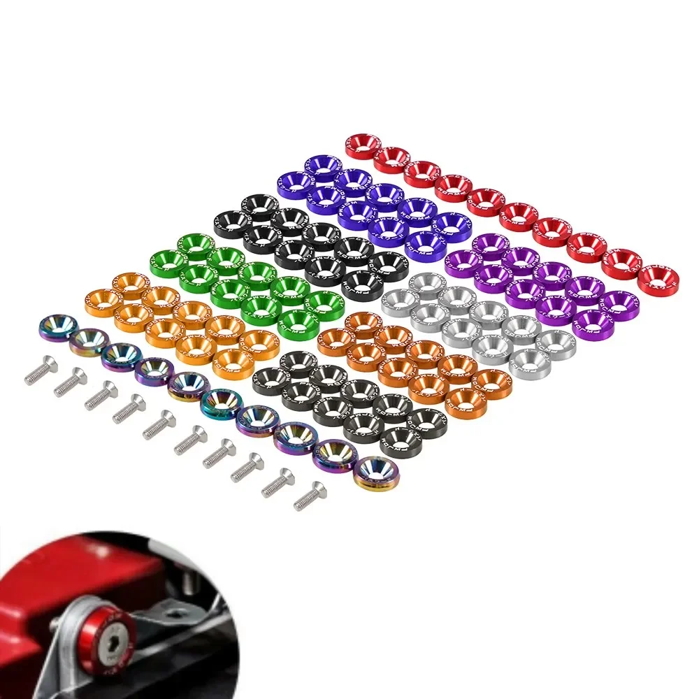 Universal M6 Car Modified Hex Fasteners Fender Washer JDM Bumper Engine Aluminum Concave Screws For Honda LBJ-1001 10Pcs auto fasteners