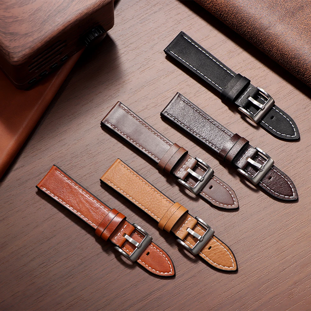 Handmade Vintage Brown Calfskin Leather Watch Band - Men's Soft Oil Wax Bracelet Strap Accessories