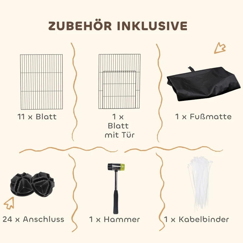 Kleintiergehege mit Bodenplatten, Freilaufgehege, Laufstall mit 12 Paneelen, wasserdichter Matte, 120x60x40 cm, Schwarz, sofort lieferbar – Detail 7