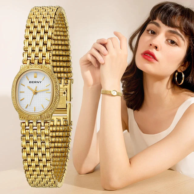 BERNY reloj de pulsera dorado para mujer, esfera pequeña, reloj de pulsera  de oro para mujer, joyería de cuarzo para mujer, reloj compacto, elegante,  reloj de lujo para mujer - AliExpress