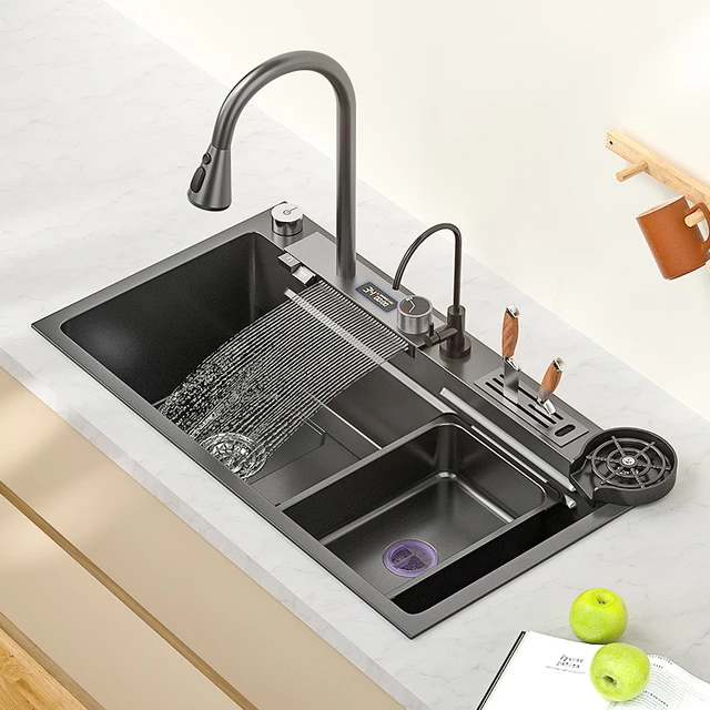 Black CharacterKitchen-Évier Cascade en Acier Inoxydable 304, Grand Filles  Unique avec Multifonction Tactile - AliExpress