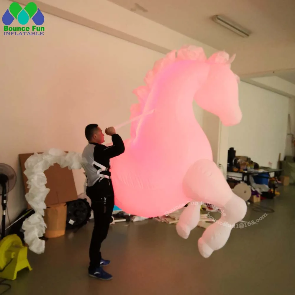 Wholesal Walking 3m White Inflatable Horse Costume With Lights Inflatable Cartoon Mascot Costume For Carnival Parade Performance 5