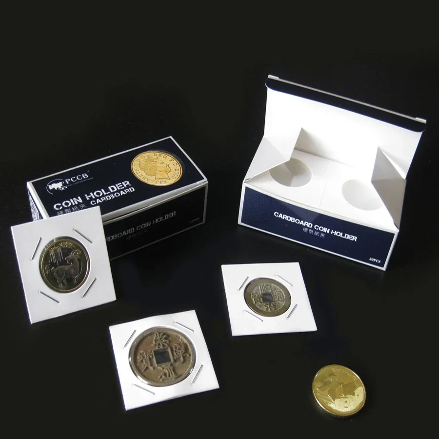 PCCB17.5-40mm Coins Storage Holder Square CARDBORAD Case Album Collection Holders Flip Clip Coin Cover Supplies 50pcs/box coin holder