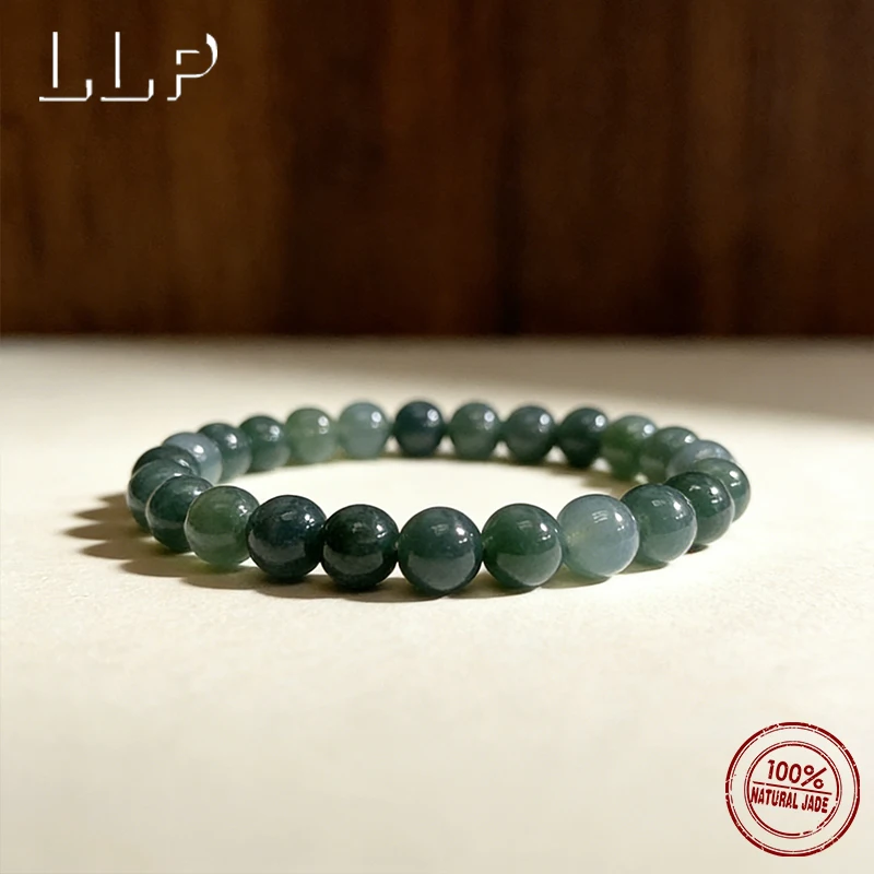 Natürliche Jade-Perlen der Güteklasse A in Blauwasserfarbe, elastisches Seil, Handtasche für Damen, glückbringender und modischer Schmuck – Detail 7