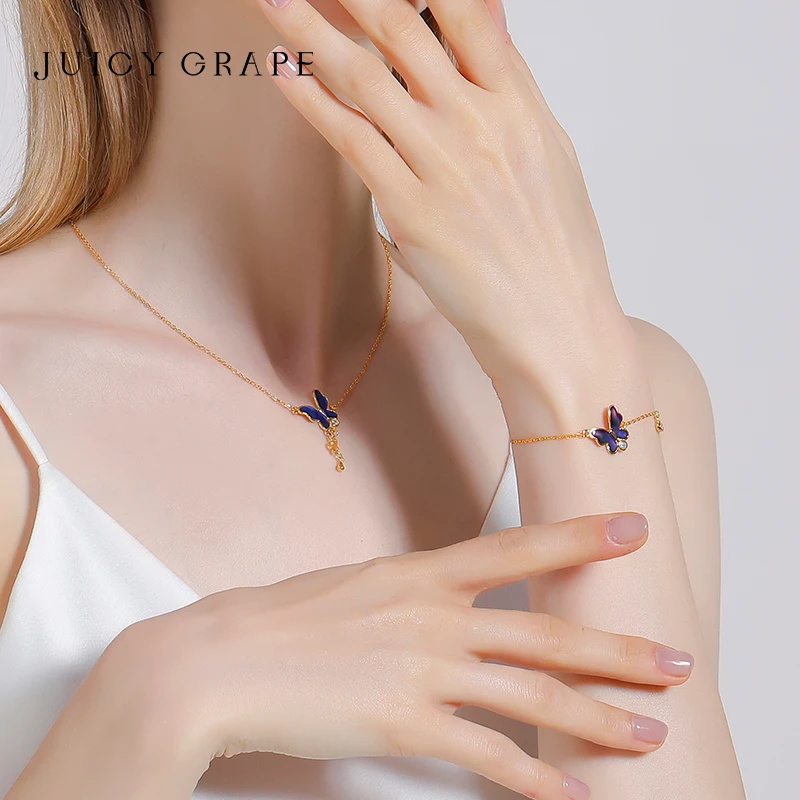 JUICY GRAPE Enamel Butterfly Bracelet Female Simple Fashion Light Luxury Temperament Jewelry For Girlfriends Holiday Gift
