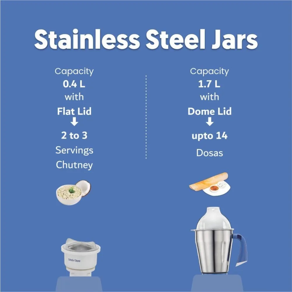 Blue Leaf Platinum 550 Watts 3 Jar Indian Mixer Grinder 110 Volts 4