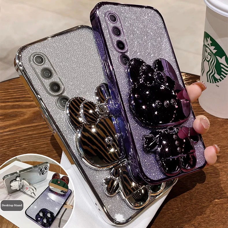 Rabbit Makeup Mirror Plating Phone Holder Case Cover