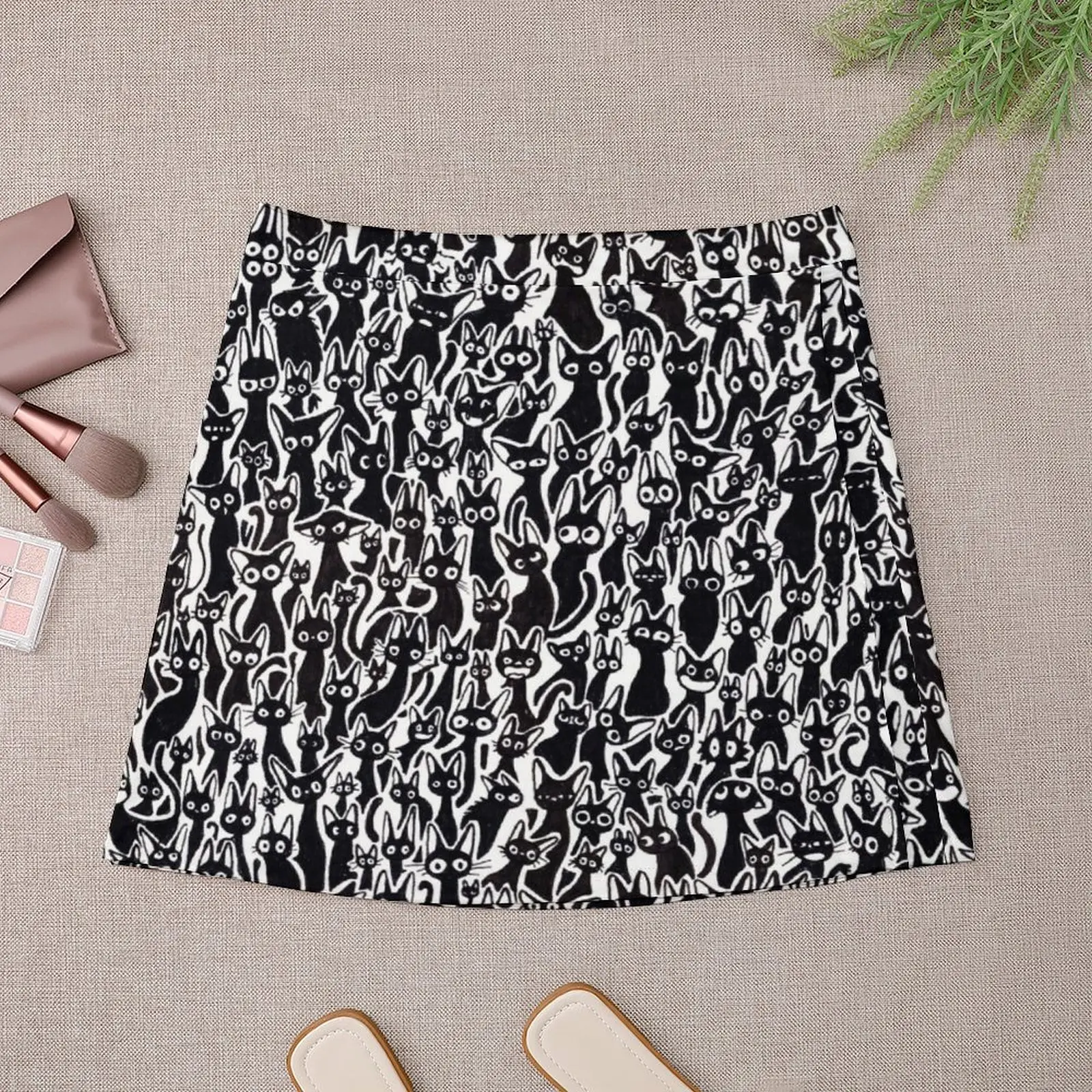 Black Cat Pattern Mini Skirt dresses for prom elegant social women's skirts