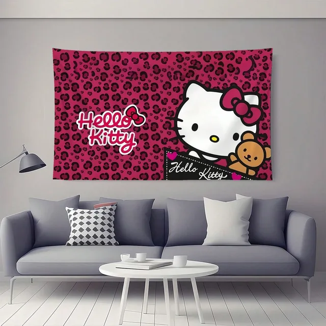 MINISO Sanrio Hello Kitty rose Kawaii tapisserie moderne Polyester mur Art salon chambre décor cadeau pour les Fans de Kitty 4