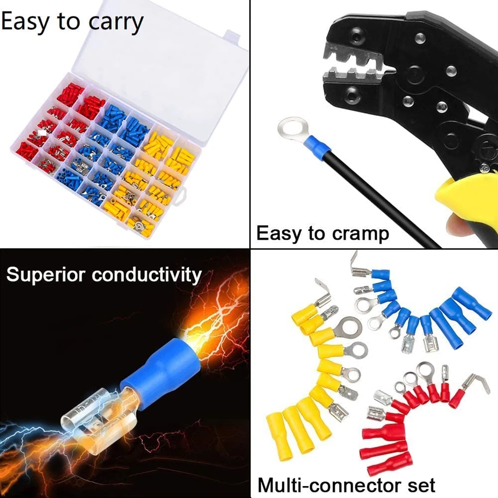 절연 터미널 커넥터 와이어, 케이블, 링, 헤어 클립 및 스페이드 러그 키트, PVC 포장용 구리 터미널 커넥터, 480 개