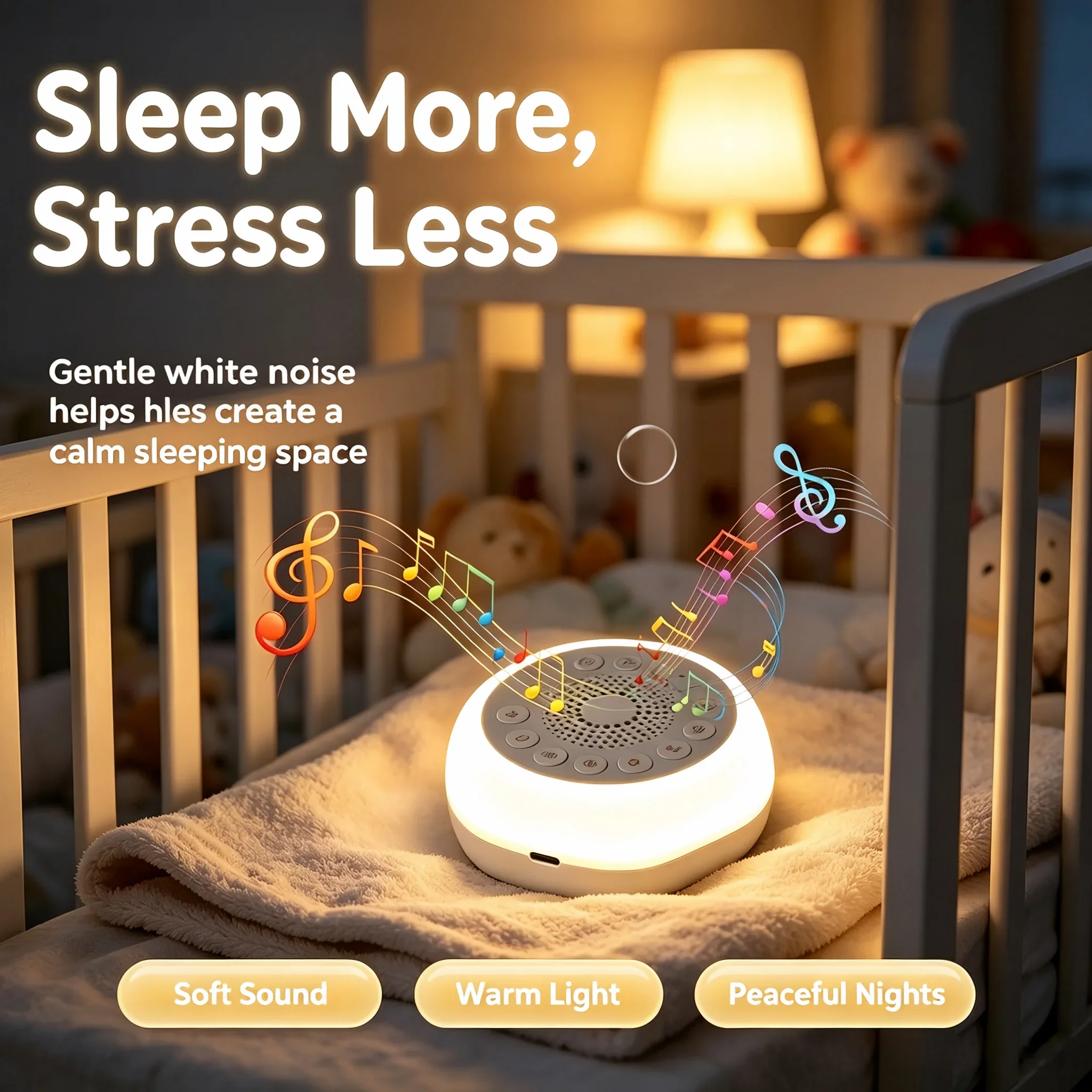 White Noise Sleep Sound Machine with Night Light & Timer, Portable Sleep Aid