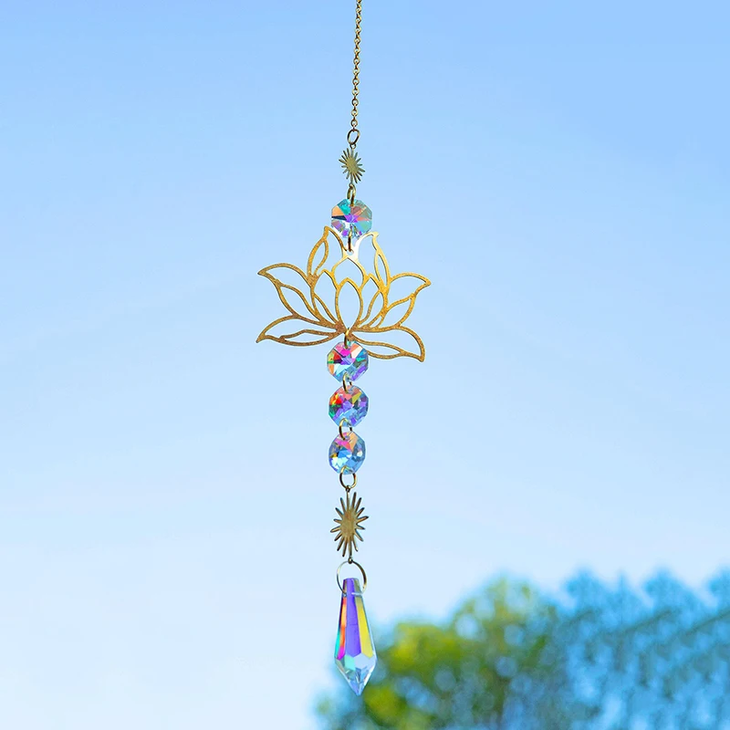 Wind Chime 1Pc Metal Lotus and Artificial Crystal Suncatcher Charm Handmade