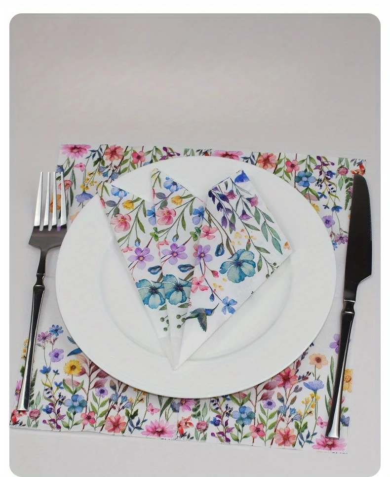 20/50 Frühlings-Kolibri-Wildblumen-Partyservietten in zwei Stilen, geeignet für Nachmittagstee und Einweg-Partyservietten – Detail 3