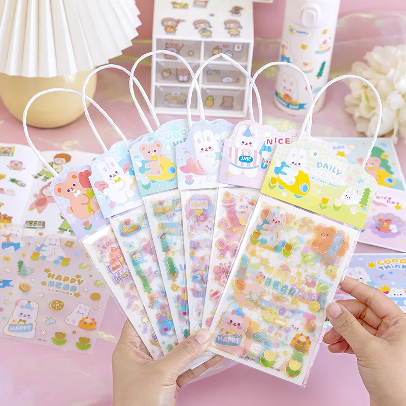 5 pcs/pack Kawaii Animals Cartoon PET Stickers Scrapbooking Diy Diary