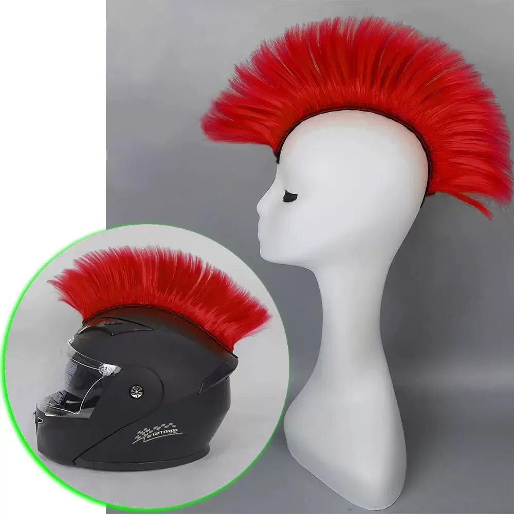 Helm Mohawk Perücke selbstklebend Mohawk für Motorrad Fahrrad Ski Snowboard – einfach anzubringen, wiederverwendbar, Kunsthaar – für Männer – Detail 7