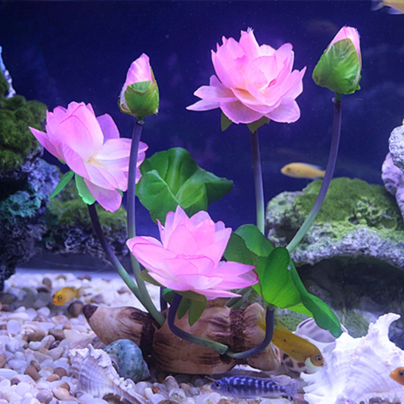 Simulated Aquatic Plants Lotus Aquarium Landscaping Decoration Aquarium Lotus Plastic Aquatic Plants Silk Cloth Fake