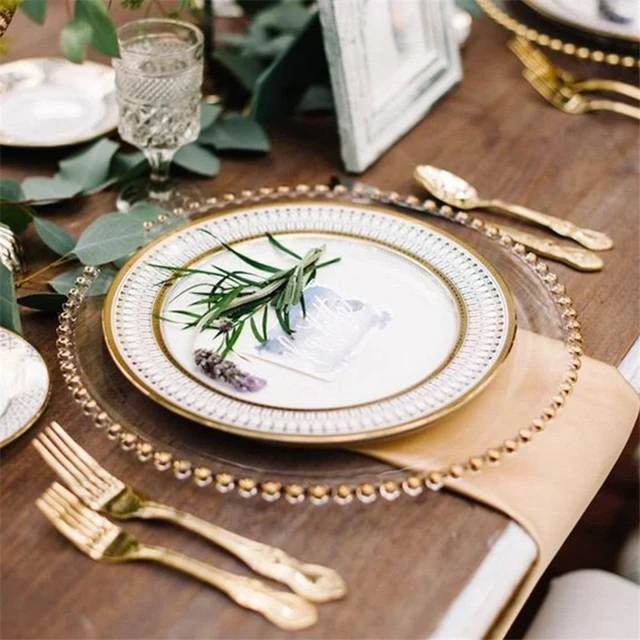 Assiette En Verre Européenne Perle Dorée, Style Occidental