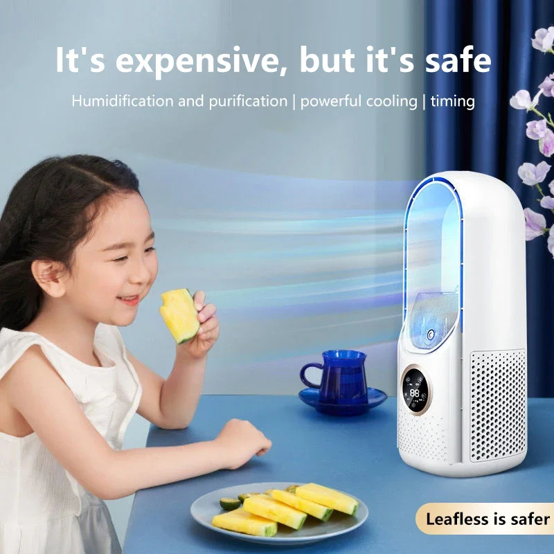 Portable Mini Air Conditioner USB Air Cooler Bladeless Electric Fan 6-speed Silent Timed Air Conditioner Cooling Fan