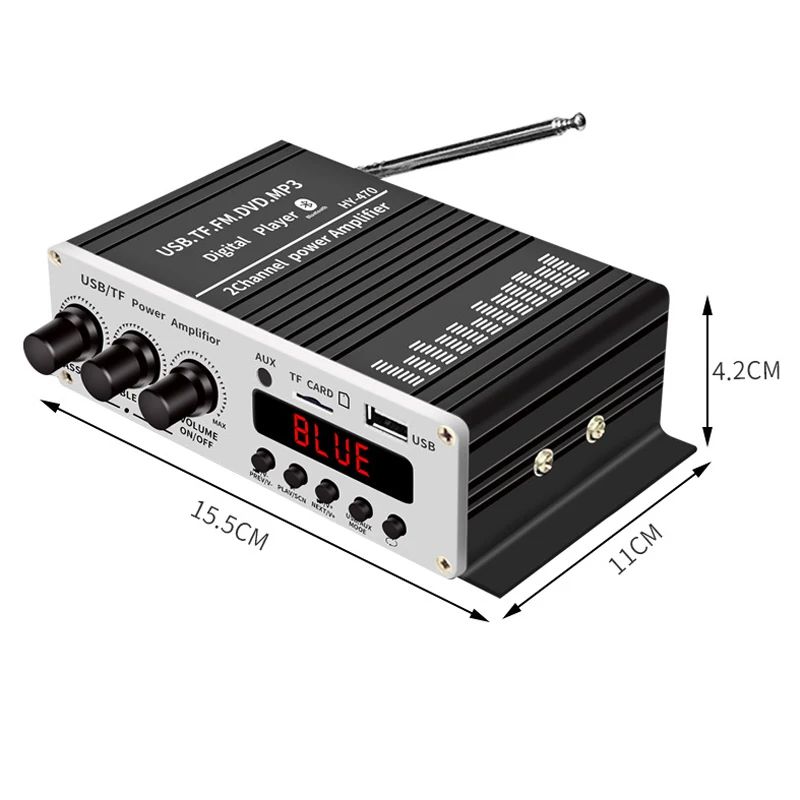 HIFI Bluetooth Sound Amplifiers for Car Channel 2.0 Digital Audio DC 12V Amplifiers for Car With Cigarette Lighter FM USB TF AUX