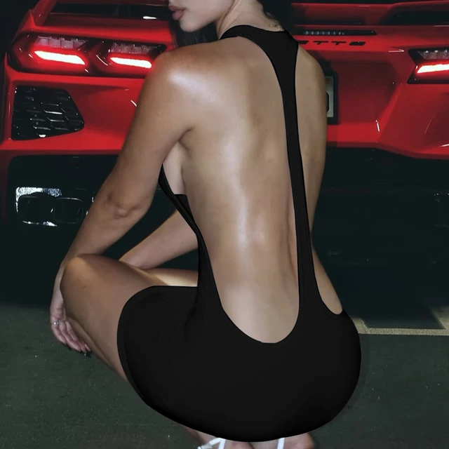 SUCHCUTE noir Sexy dos nu robe licou femmes sans manches col bas robe de soirée Club esthétique années 90 Clubwear vêtements Chic tenue 1