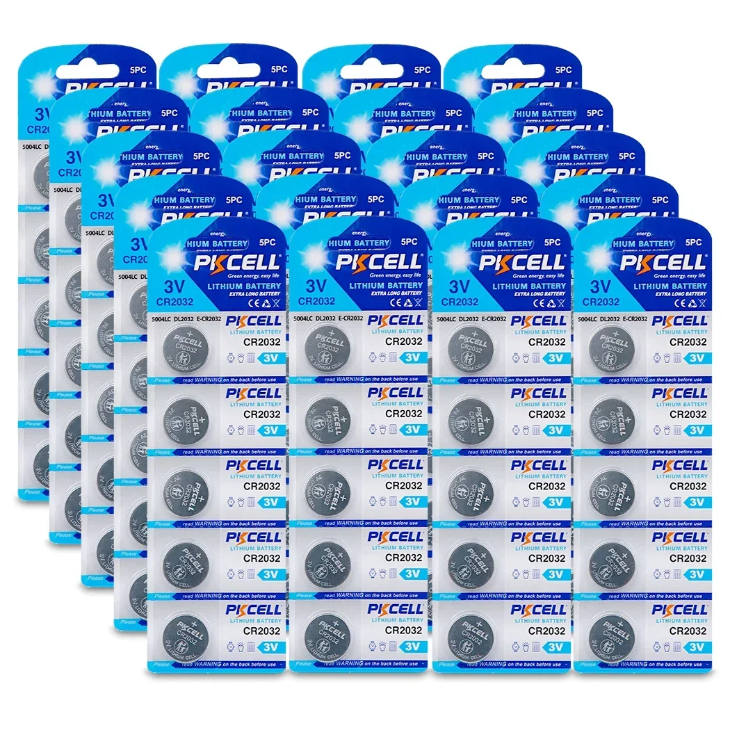 

100 шт., PKCELL CR2032 DL2032 Cr 2032 3V, литиевая батарейка, батарейки для часов