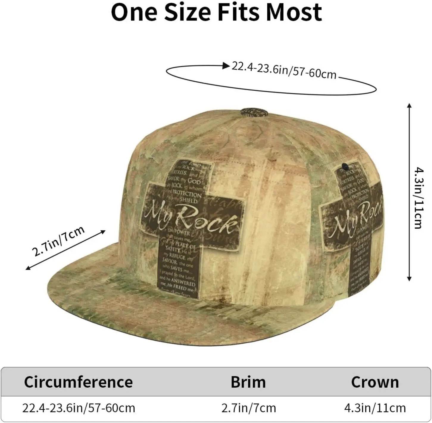 Christian Religious Bible Verse The Lord is My Rock Flat Bill Hat, Unisex Snapback Baseball Cap Hip Hop Style Flat Visor 5
