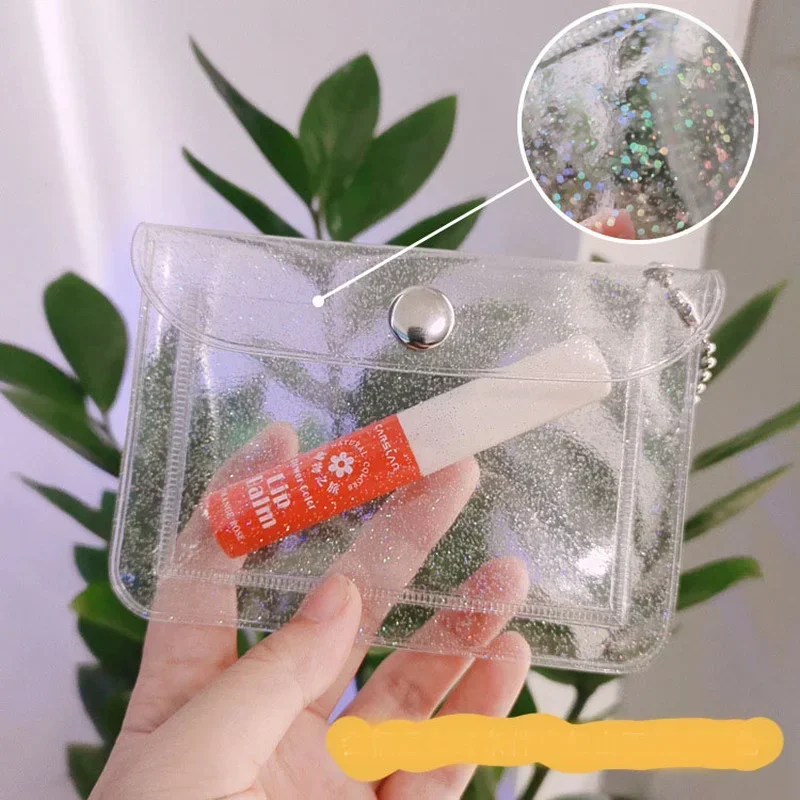 Cute Mini Transparent PVC Button Storage Bag Simple Small Things Chain Lipstick Wallet Girl Heart Sundry Storage Bag Gift