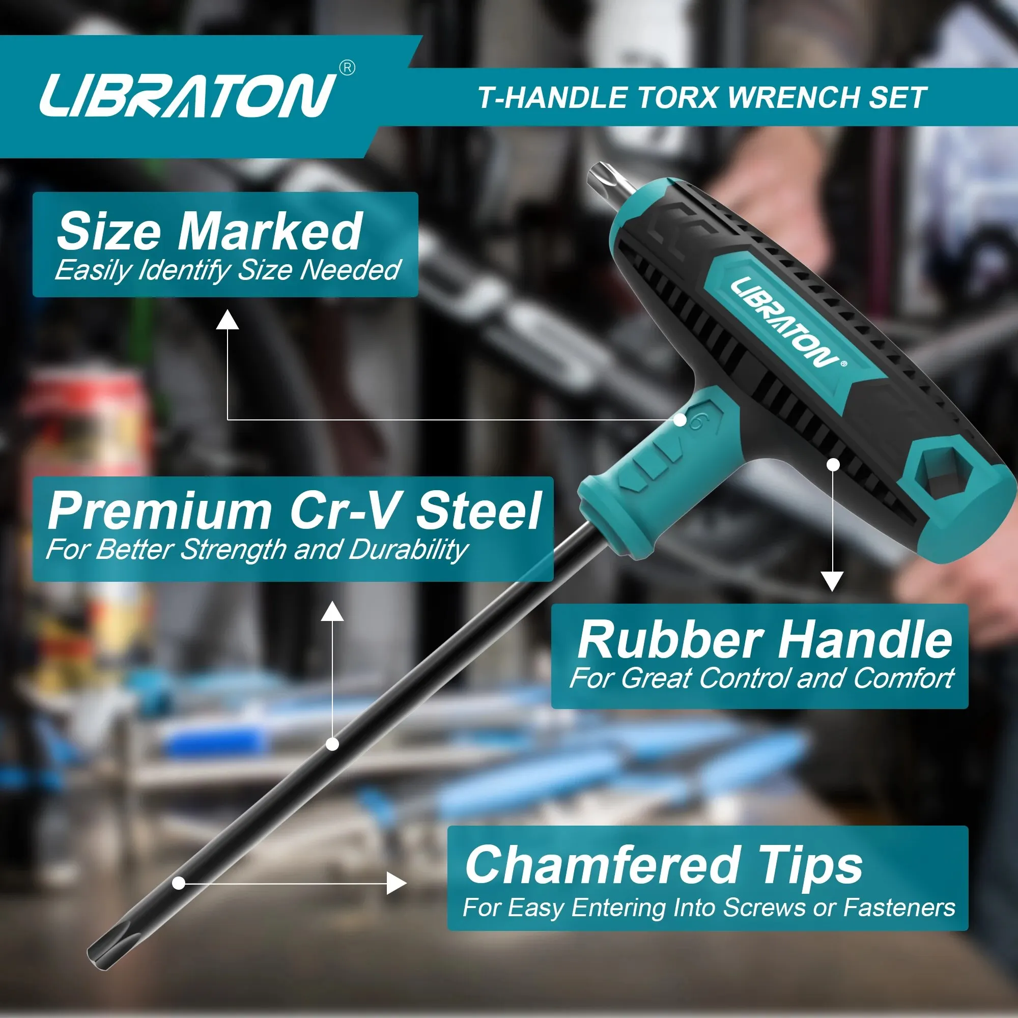 LIBRATON 7PCS T 핸들 렌치 세트 T-핸들 Torx 키 세트 2 팁 디자인 T10-T40, Torx 나사에 적합 자동 자전거 수리 도구