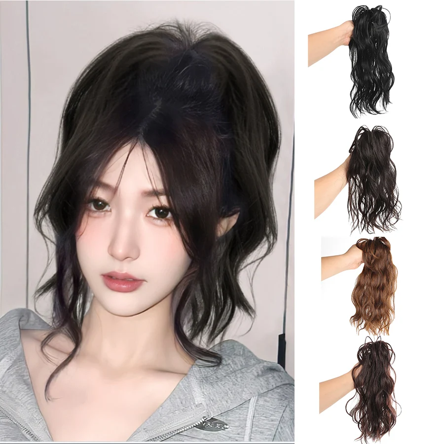 

Synthetic Highlight Colored Medium Length Curly Ponytail With Grip Style Semi Tied High Ponytail Spicy Girl Braid