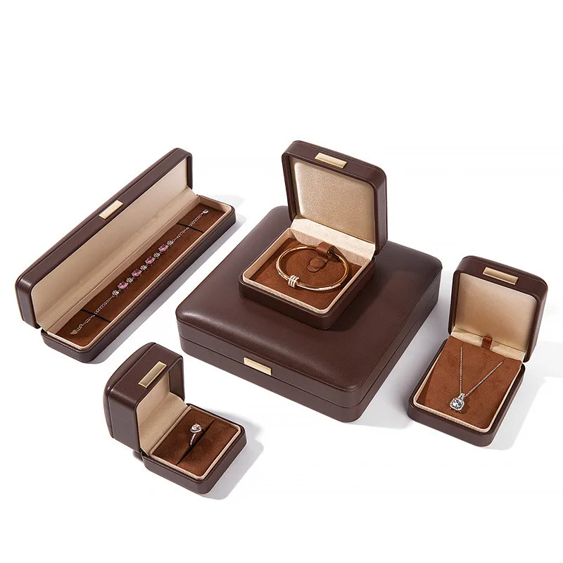 High-quality PU Leather Round-cornered Gold Buckle Jewelry Box Ring Pendant Necklace Bracelet Packaging Display Storage Box